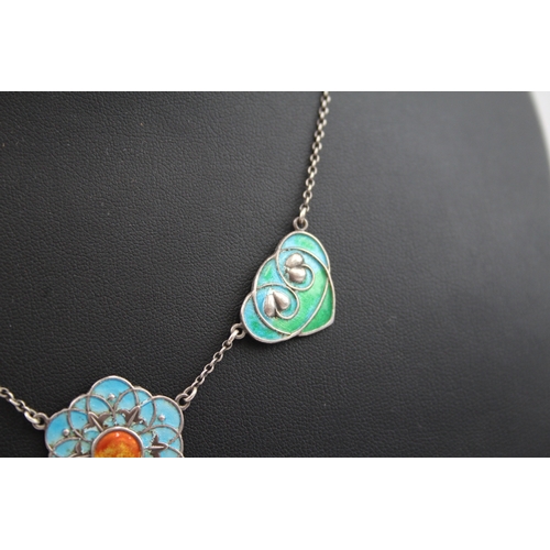 296 - Silver enamel Art Nouveau necklace (12g)