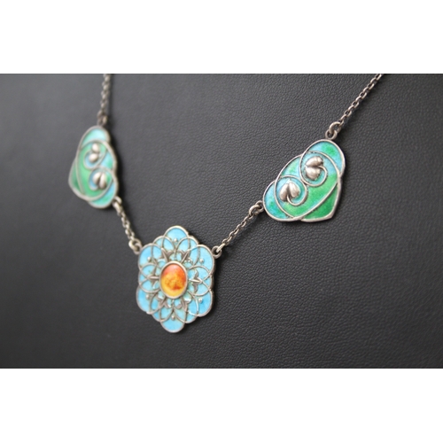 296 - Silver enamel Art Nouveau necklace (12g)