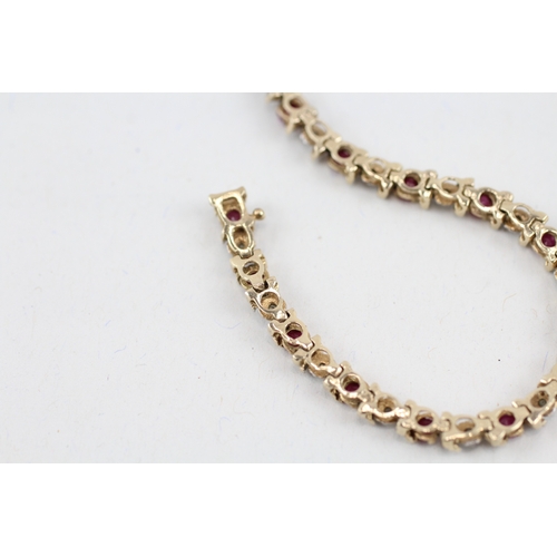 3 - 9ct gold diamond & ruby fancy link bracelet (6.2g)