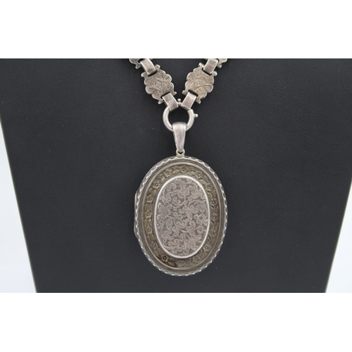 303 - Silver Victorian locket on book chain necklace (56g)