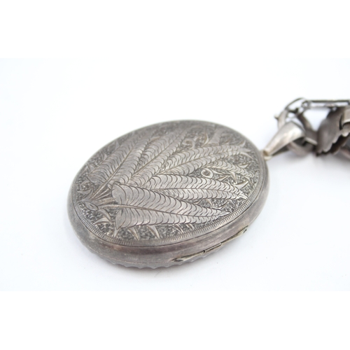 303 - Silver Victorian locket on book chain necklace (56g)