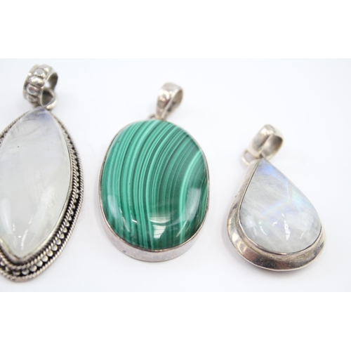 310 - Five silver gemstone pendants including Malachite (82g)