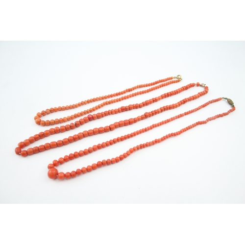 314 - Three antique Coral necklaces (52g)