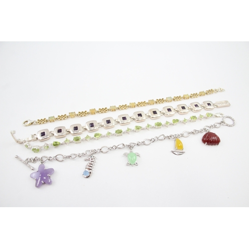 322 - Four silver gemstone bracelets including Opal (46g)