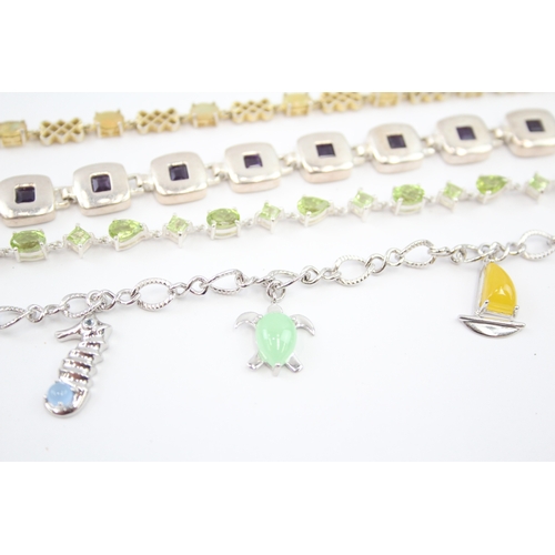 322 - Four silver gemstone bracelets including Opal (46g)