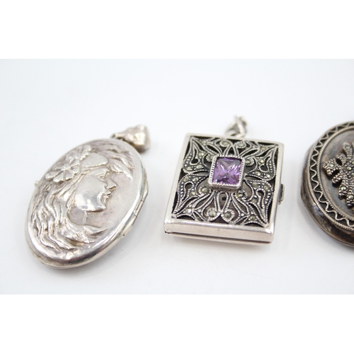 326 - Five silver locket pendants including marcasite (50g)