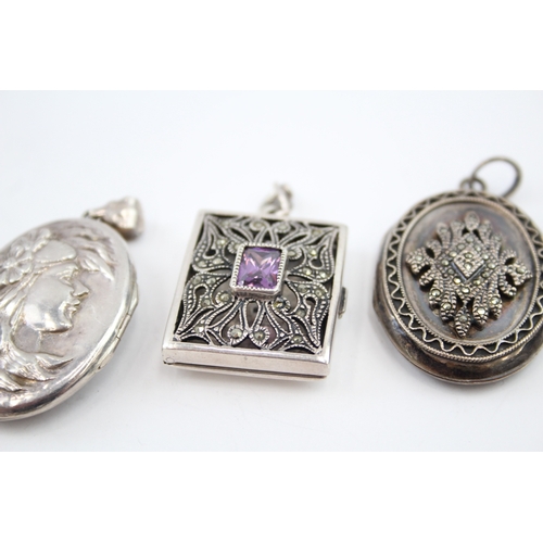 326 - Five silver locket pendants including marcasite (50g)