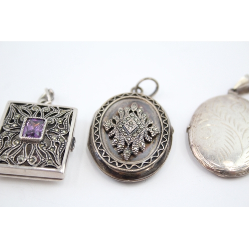 326 - Five silver locket pendants including marcasite (50g)