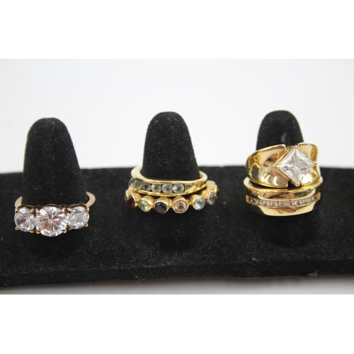 337 - A collection of gold plated silver rings including gemstone (47g)