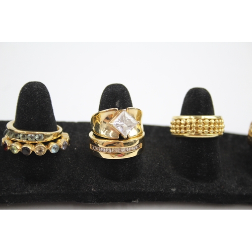 337 - A collection of gold plated silver rings including gemstone (47g)