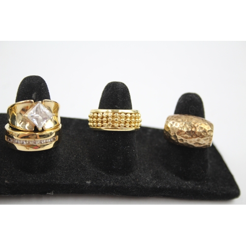 337 - A collection of gold plated silver rings including gemstone (47g)