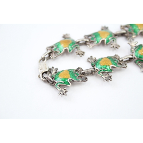 341 - Silver Mexico enamel frog bracelet (20g)