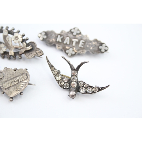 344 - Five silver Victorian brooches including sweetheart (18g)