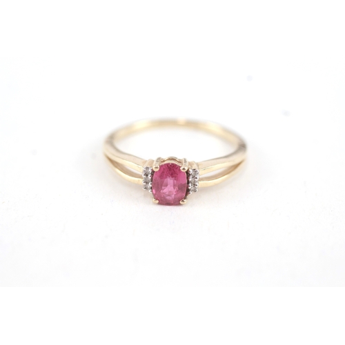 37 - 9ct gold ruby single stone ring with diamond sides (1.8g) Size  O