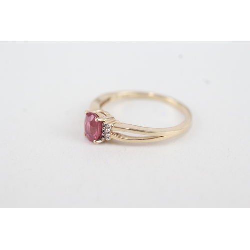 37 - 9ct gold ruby single stone ring with diamond sides (1.8g) Size  O