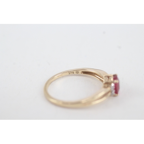 37 - 9ct gold ruby single stone ring with diamond sides (1.8g) Size  O