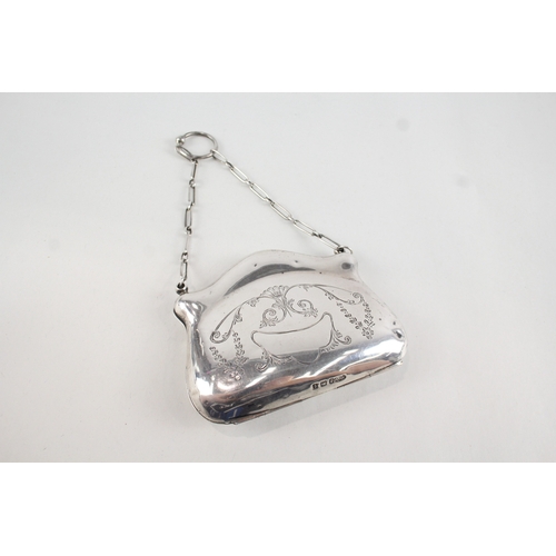 408 - Antique Hallmarked 1918 Birmingham Sterling Silver Ladies Coin Purse / Bag (87g)