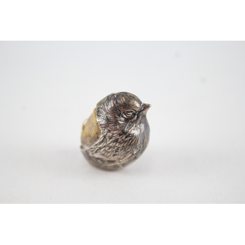 410 - Antique Edwardian 1910 Chester Sterling Silver Novelty Bird Pin Cushion (11g)