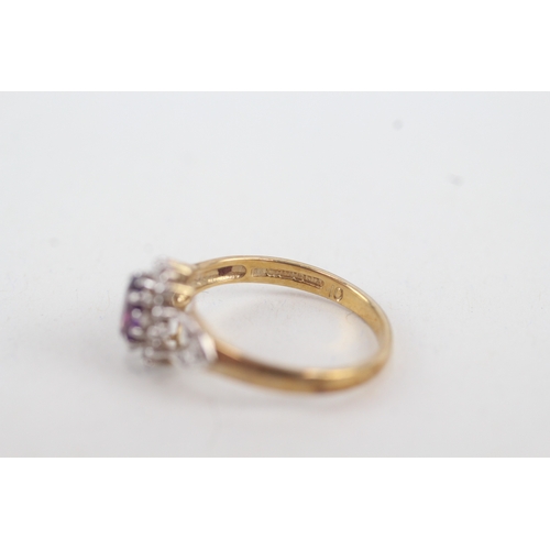 42 - 9ct gold diamond & amethyst oval cluster ring with diamond set split shank (1.8g) Size  K