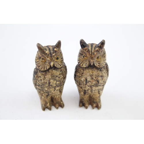 432 - 2 x Vintage Novelty Owl Cold Painted Bronze Animal Sculptures (174g)