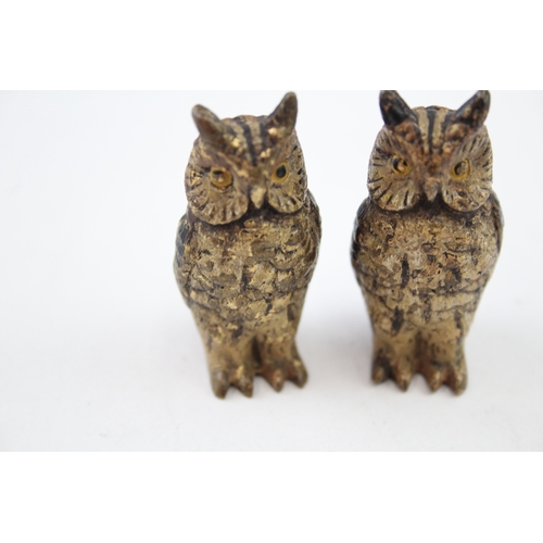 432 - 2 x Vintage Novelty Owl Cold Painted Bronze Animal Sculptures (174g)