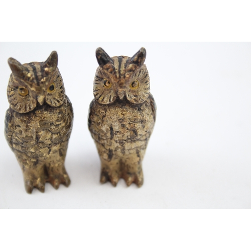 432 - 2 x Vintage Novelty Owl Cold Painted Bronze Animal Sculptures (174g)