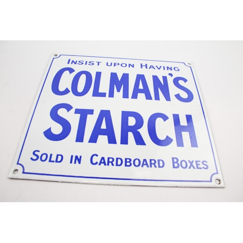 434 - Vintage COLMAN'S Starch Blue & White Enamel Advertising Sign