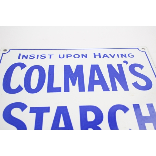 434 - Vintage COLMAN'S Starch Blue & White Enamel Advertising Sign