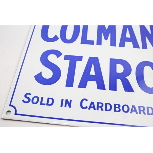 434 - Vintage COLMAN'S Starch Blue & White Enamel Advertising Sign