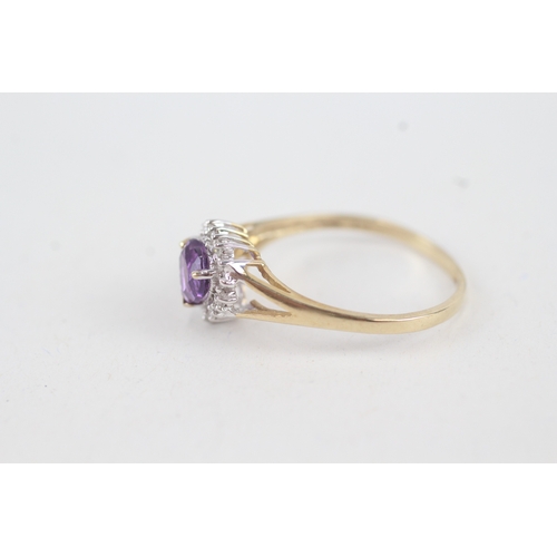 44 - 9ct gold diamond & amethyst heart cluster ring (1.7g) Size  R