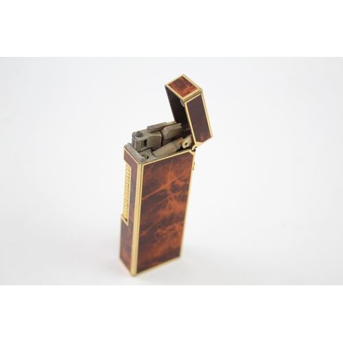 457 - Vintage DUNHILL Gold Plated & Brown Lacquer Rolagas Cigarette Lighter Boxed