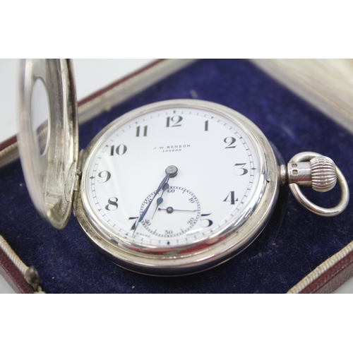 522 - Vintage J. W. Benson 925 Silver Pocket Watch Hand-Wind Working w/ Original Box