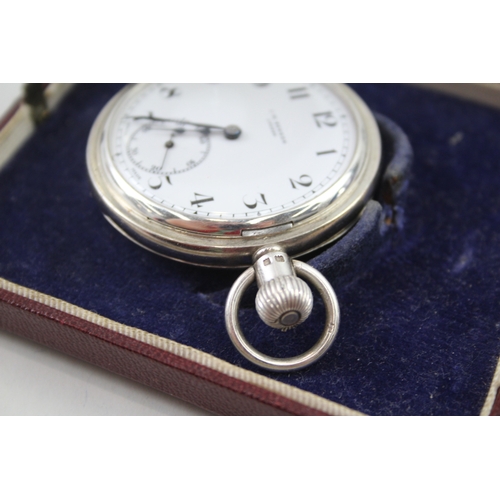 522 - Vintage J. W. Benson 925 Silver Pocket Watch Hand-Wind Working w/ Original Box