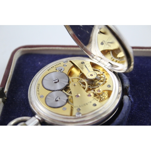 522 - Vintage J. W. Benson 925 Silver Pocket Watch Hand-Wind Working w/ Original Box