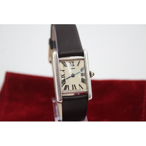 528 - Men's Vintage 925 Silver Cartier Tank Watch Hand-Wind Working