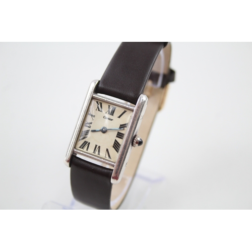 528 - Men's Vintage 925 Silver Cartier Tank Watch Hand-Wind Working