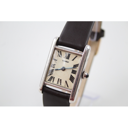 528 - Men's Vintage 925 Silver Cartier Tank Watch Hand-Wind Working