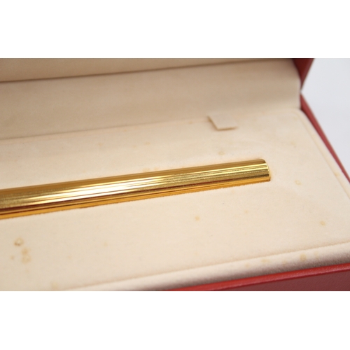 536 - Vintage S.T DUPONT Gold Plated Fountain Pen w/ 18ct Gold Nib WRITING Boxed