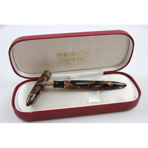 539 - Sheaffer Balance Brown Resin Fountain Pen w/ 18ct Feather Touch Gold Nib WRITING