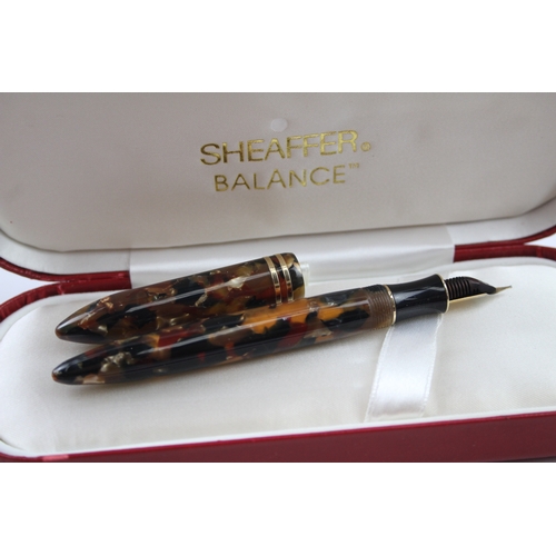 539 - Sheaffer Balance Brown Resin Fountain Pen w/ 18ct Feather Touch Gold Nib WRITING