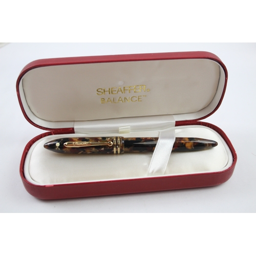 539 - Sheaffer Balance Brown Resin Fountain Pen w/ 18ct Feather Touch Gold Nib WRITING