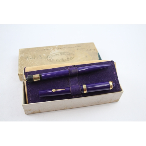 542 - Vintage Conway Stewart Dinkie 526C Purple Fountain Pen w/ 14ct Gold Nib WRITING