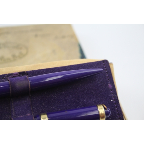 542 - Vintage Conway Stewart Dinkie 526C Purple Fountain Pen w/ 14ct Gold Nib WRITING