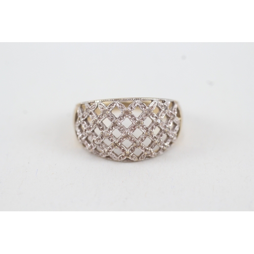 9ct gold diamond openwork dome ring (3g) Size  O 7