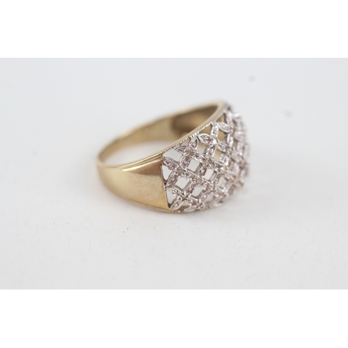 55 - 9ct gold diamond openwork dome ring (3g) Size  O 7