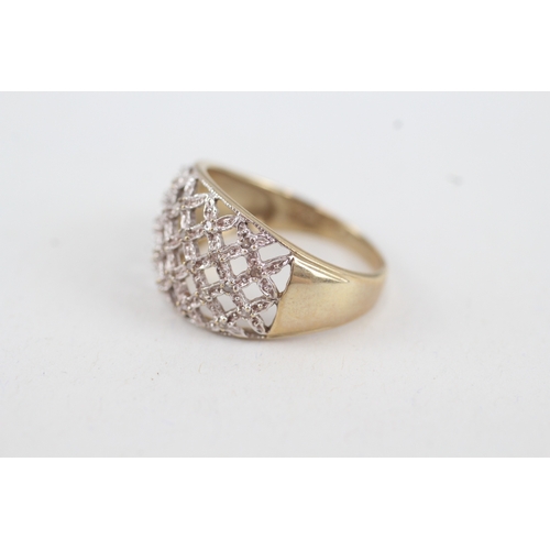 55 - 9ct gold diamond openwork dome ring (3g) Size  O 7