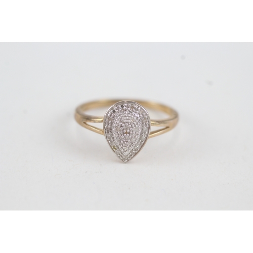 59 - 9ct gold pave set diamond pear shaped cluster ring (2.2g) Size  P