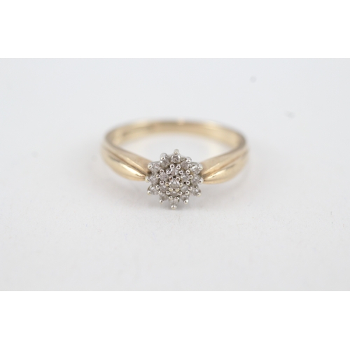 66 - 9ct gold diamond floral cluster ring (2.7g) Size  P