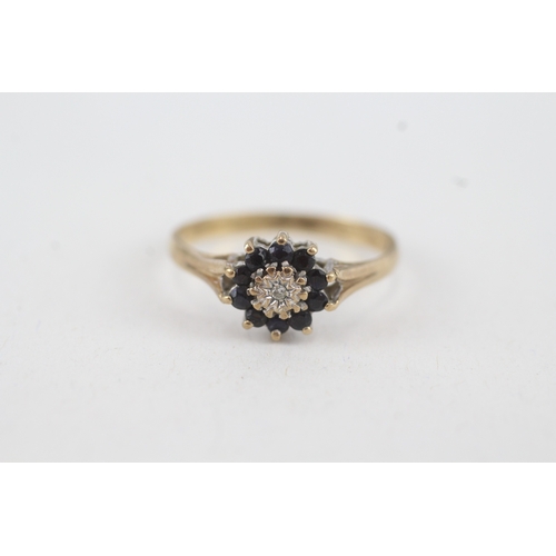 71 - 9ct gold diamond & sapphire floral cluster ring (1.9g) Size  Q