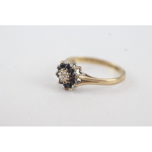 71 - 9ct gold diamond & sapphire floral cluster ring (1.9g) Size  Q